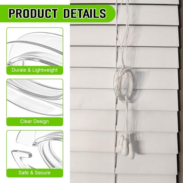 CT0437006JS_3 8 Pack Blind Cord Winder Safety Blind Cord Holder Clear Baby Proof Window Blinds Cords Safety Childproof Blind String Wrap Blind Cord Wrap Cleat Alternative Protect Kids and Pets, No Wall Damage