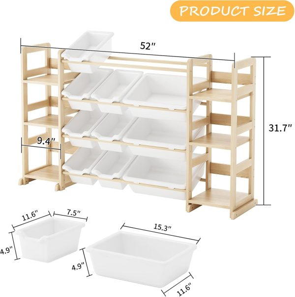 EXPERLAM Extra Large Toy Storage - Toy Storage Organizer, Wooden Toy Organizer with 6 Side Shelves and 12 Bins, 3-in-1 Bookshelf for Kids Rooms, Playroom, Nursery, White