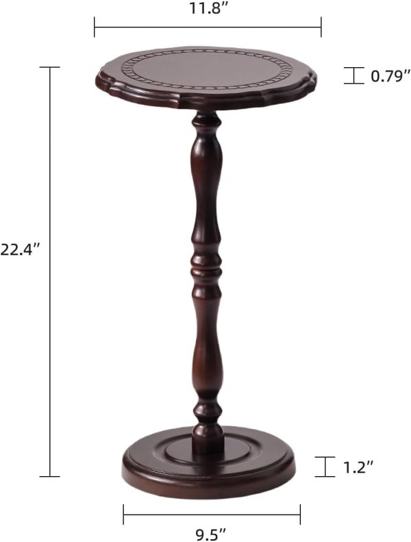 100% Solid Wood Round Side Table, Small Drink Table for Small Spaces, Modern End Table Accent Nightstand for Bedroom, Living Room, Corners and Office, Brown
