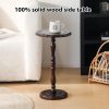 100% Solid Wood Round Side Table, Small Drink Table for Small Spaces, Modern End Table Accent Nightstand for Bedroom, Living Room, Corners and Office, Brown