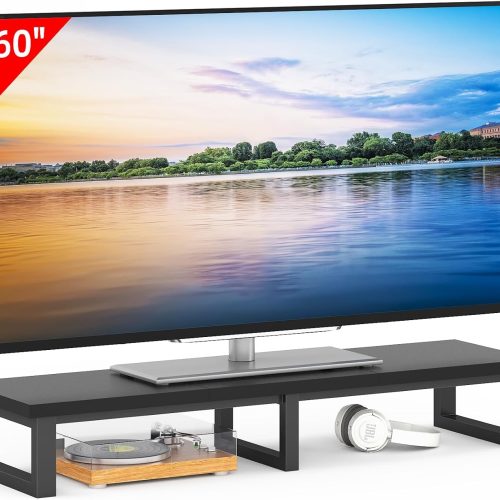 YAOHUOO 45" Large TV Riser for 32-60 inch TV, TV Riser Stand Shelf,Black | Steel Legs,Tabletop TV Stand Riser for Home Office,Fit TV/Monitor/Laptop/Soundbar,7.1"Height,Holds up to 120lbs