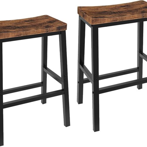 HOOBRO Bar Stools, Set of 2 Bar Chairs, 23.6 Inch Saddle Stools, Kitchen Counter Seat with Footrests, Industrial Barstools for Dining Room, Kitchen, Counter, Rustic Brown and Black BF02MD01