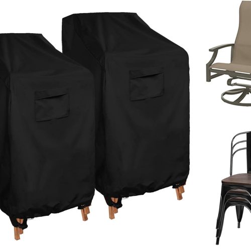 WOMACO Stackable Patio Chair Cover 2 Pack Waterproof Outdoor Stacking High Back Chair Cover Water Resistant Outside Furniture Tall Chair Protector (2 Pack - 29.5"L X 29.5"W X 47"H, Black)