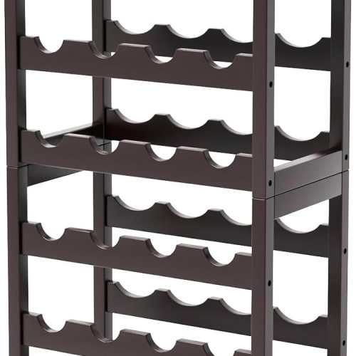 24 Botttle Wine Rack Freestanding Floor 6 Tier Bamboo Wine Rack Storage | 6 Tier Wine Rack Wine Storage Shelves for Kitchen Bar Dining Room Living Room Dark Brown