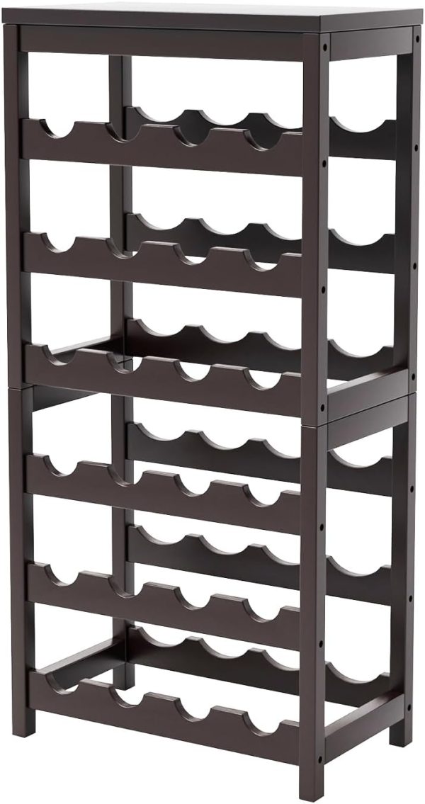 24 Botttle Wine Rack Freestanding Floor 6 Tier Bamboo Wine Rack Storage | 6 Tier Wine Rack Wine Storage Shelves for Kitchen Bar Dining Room Living Room Dark Brown