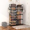 ROJASOP Shoe Rack Organizer, 8-Tier Metal Shoe Rack for Closet Entryway Garage, 26-32 Pairs Tall Shoe Boot Storage Shelf with 15 Hooks, Stackable Large Shoe Stand