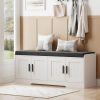 CT0439237JS_1 Homleke Shoe Storage Bench, 4 Doors & Thickened Padded Seat Cushion | 2-Tier Shoe Bench, Entryway Bench, Adjustable Shelf, 13.8" D x 45.3" W x 18.5" H, for Living Room, Bedroom, White