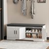 CT0439237JS_3 Homleke Shoe Storage Bench, 4 Doors & Thickened Padded Seat Cushion | 2-Tier Shoe Bench, Entryway Bench, Adjustable Shelf, 13.8" D x 45.3" W x 18.5" H, for Living Room, Bedroom, White