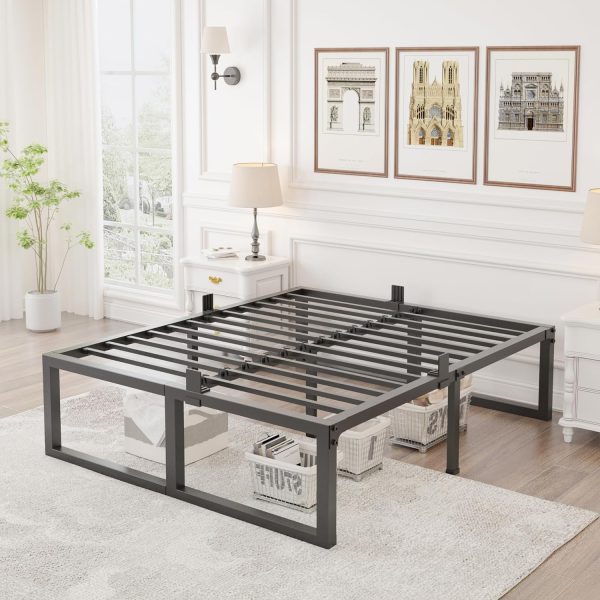 CT0439291JS_2 Full Size Bed Frame, 18 Inch Heavy Duty Support 3500 lbs Metal Platform, No Box Spring Needed/Noise Free/Non-Slip/Steel Slat Support/Easy Assembly