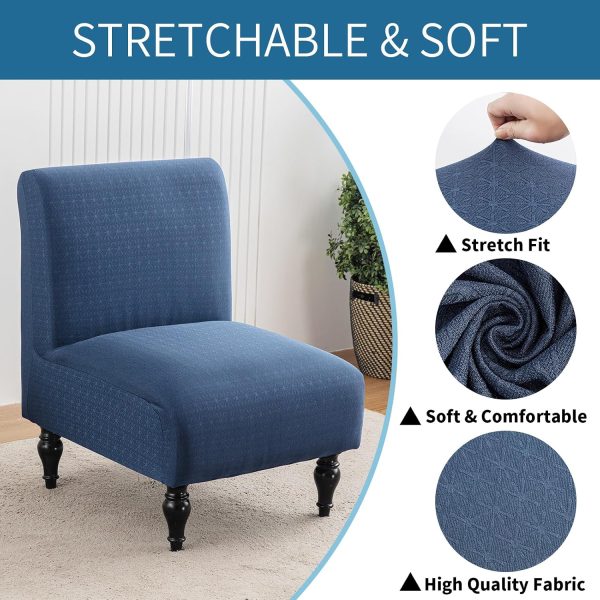 CT0439346JS_3 LavishCover Armless Accent Chairs Covers, Thick Armless Recliner Sofa Cover Stretchable, Removable Armless Chair Slipcover for Living Dining Room Hotel (Navy Blue, 1pc)