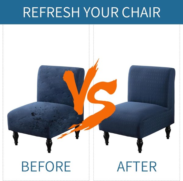 CT0439346JS_4 LavishCover Armless Accent Chairs Covers, Thick Armless Recliner Sofa Cover Stretchable, Removable Armless Chair Slipcover for Living Dining Room Hotel (Navy Blue, 1pc)