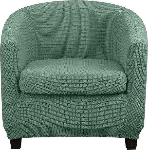 CT0439365JS_1 Lellen Club Chair Slipcover with Seat Cushion Cover Round Tub Accent Armchair Cover Reusable Sofa Stretch Covers for Living Room Bedroom Office Dining Room Barrel Chair Protector(Cyan Suit )