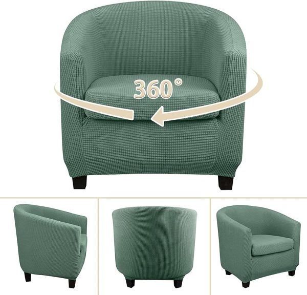 CT0439365JS_2 Lellen Club Chair Slipcover with Seat Cushion Cover Round Tub Accent Armchair Cover Reusable Sofa Stretch Covers for Living Room Bedroom Office Dining Room Barrel Chair Protector(Cyan Suit )