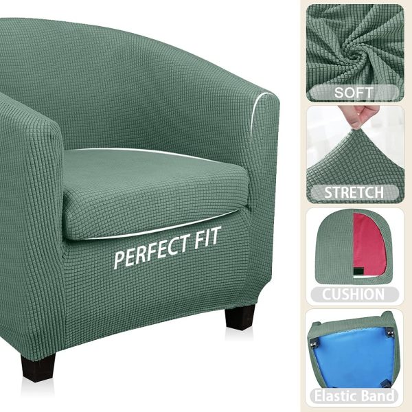 CT0439365JS_3 Lellen Club Chair Slipcover with Seat Cushion Cover Round Tub Accent Armchair Cover Reusable Sofa Stretch Covers for Living Room Bedroom Office Dining Room Barrel Chair Protector(Cyan Suit )