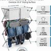 CT0439563JS_2 Honey-Can-Do Oversized Collapsible Clothes Drying Rack, 35", 50 lb, Grey | Oversized 35" x 45" steel rack holds 50 lb and folds flat for storage. Air-dry a full load indoors or outdoors.