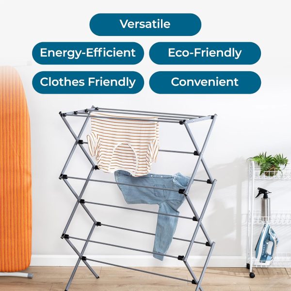 CT0439563JS_4 Honey-Can-Do Oversized Collapsible Clothes Drying Rack, 35", 50 lb, Grey | Oversized 35" x 45" steel rack holds 50 lb and folds flat for storage. Air-dry a full load indoors or outdoors.