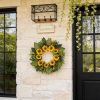 CYANBLOOM 24" Sunflower Wreath with Eucalyptus, Modern Farmhouse Summer Fall Floral Wreath for Front Door, Yellow Sunflowers Dense Boxwood Greenery Decor for Outdoor Porch Wall