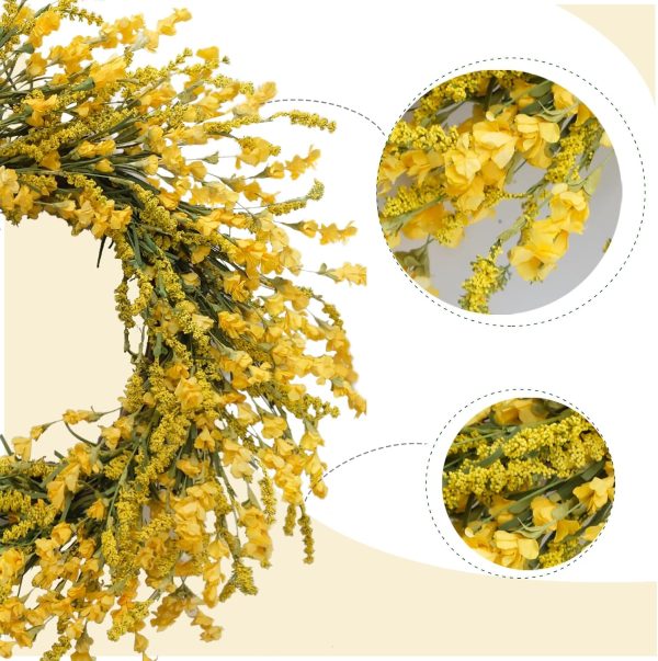 CT0439610JS_2 TEMPUS 20 Inch Yellow Flower String for Front Doors Wreath Spring and Summer Wreath for Indoor and Outdoor Decor Rustic and Farmhouse Style Home Decor(Yellow )