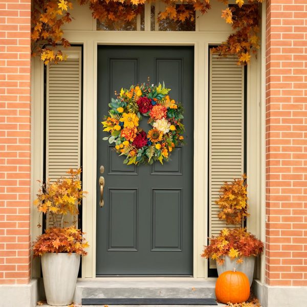 CT0439617JS_2 Pinkpuii 24 Inch Harvest Fall Wreaths for Front Door Outside,Porch,Entryway | Artificial Silk Autumn Wreath with Peony Dahlia Pumpkin Sunflower Pear–Indoor Outdoor Thanksgiving Halloween Door Decorations