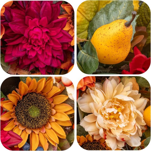 CT0439617JS_3 Pinkpuii 24 Inch Harvest Fall Wreaths for Front Door Outside,Porch,Entryway | Artificial Silk Autumn Wreath with Peony Dahlia Pumpkin Sunflower Pear–Indoor Outdoor Thanksgiving Halloween Door Decorations