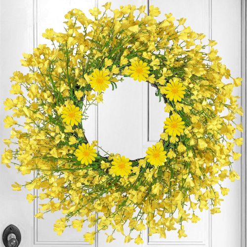 CT0439633JS_1 24 Inch Large Spring Summer Wreaths for Front Door, Daisy Wreaths for Front Door Artificial Floral with Wild Floral for Farmhouse Porch Wall Living Room Home Decor