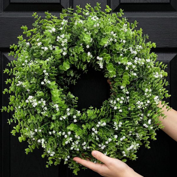 CT0439800JS_1 26In Artificial Boxwood Wreaths for Front Door,Boxwood Spring Summer Door Wreath,Artificial Greenery Wreath, Hanging for Home Porch Farmhouse Window Wedding Party Decor All Year Round Indoor Outdoor