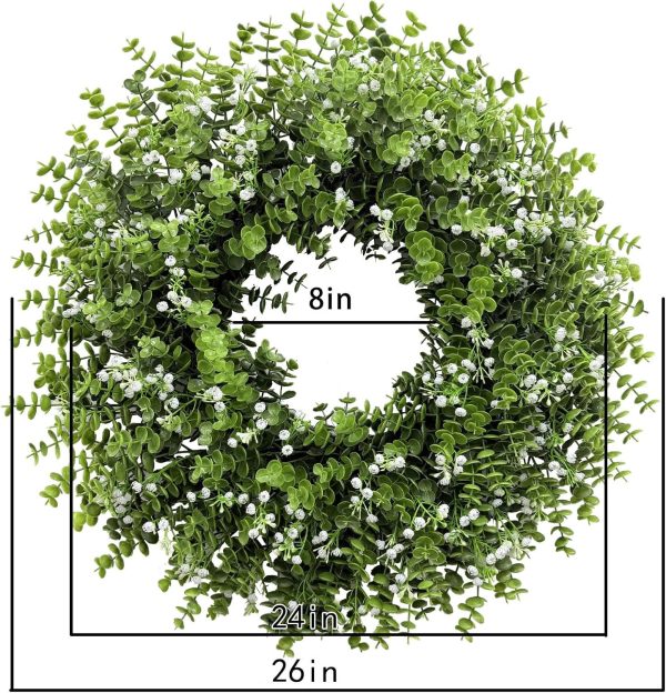 CT0439800JS_2 26In Artificial Boxwood Wreaths for Front Door,Boxwood Spring Summer Door Wreath,Artificial Greenery Wreath, Hanging for Home Porch Farmhouse Window Wedding Party Decor All Year Round Indoor Outdoor