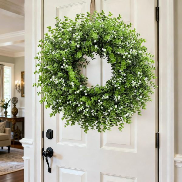 CT0439800JS_3 26In Artificial Boxwood Wreaths for Front Door,Boxwood Spring Summer Door Wreath,Artificial Greenery Wreath, Hanging for Home Porch Farmhouse Window Wedding Party Decor All Year Round Indoor Outdoor