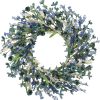 24 Inch Blue Floral Wreath for Front Door, Artificial Eucalyptus Wreath with Blue Daisy and White Wildflowers, Spring Summer Wreath for Farmhouse Home Wall Wedding Decor, All Seasons