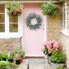 24 Inch Blue Floral Wreath for Front Door, Artificial Eucalyptus Wreath with Blue Daisy and White Wildflowers, Spring Summer Wreath for Farmhouse Home Wall Wedding Decor, All Seasons