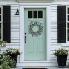 24 Inch Blue Floral Wreath for Front Door, Artificial Eucalyptus Wreath with Blue Daisy and White Wildflowers, Spring Summer Wreath for Farmhouse Home Wall Wedding Decor, All Seasons