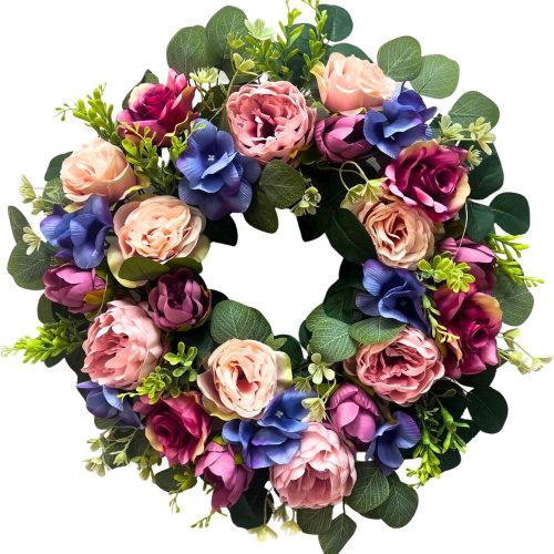 Svndlyn 22 Inch Lighted Floral Wreath with Timer for Front Door Decor