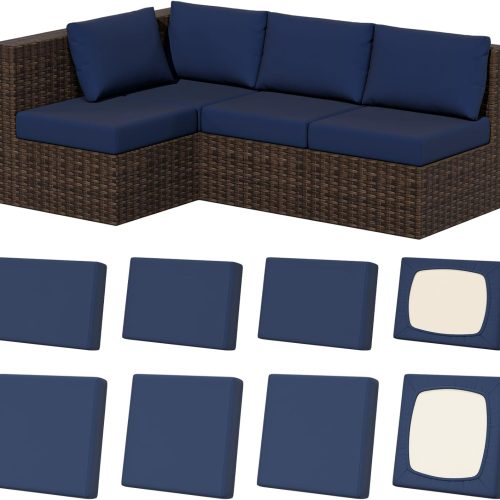CT0439921JS_1 8Pcs Outdoor Cushion Covers, Stretch Patio Furniture Couch Chair Slipcovers | Washable, Pet Friendly, Seat Replacement Covers, Soft Sofa Slip Covers, 4-Large+4-Rectangle 20-27", Easy Renew, Navy Blue