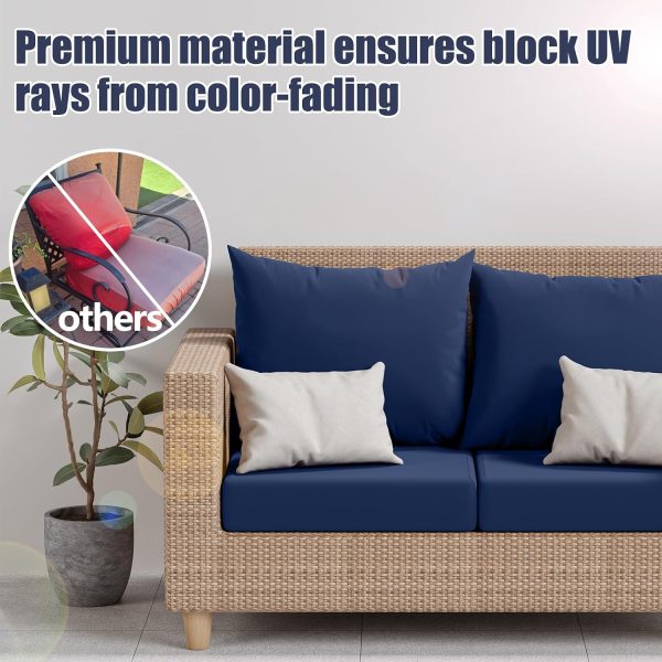 CT0439921JS_3 8Pcs Outdoor Cushion Covers, Stretch Patio Furniture Couch Chair Slipcovers | Washable, Pet Friendly, Seat Replacement Covers, Soft Sofa Slip Covers, 4-Large+4-Rectangle 20-27", Easy Renew, Navy Blue
