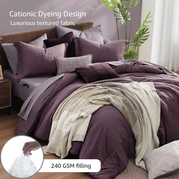 CT0439938JS_3 Monbix Queen Size Comforter Set 7 Pieces Italian Plum Bed in a Bag | Cationic Dyeing Reversible All Season Bedding Sets with Comforter, Sheets, Pillowcases & Shams
