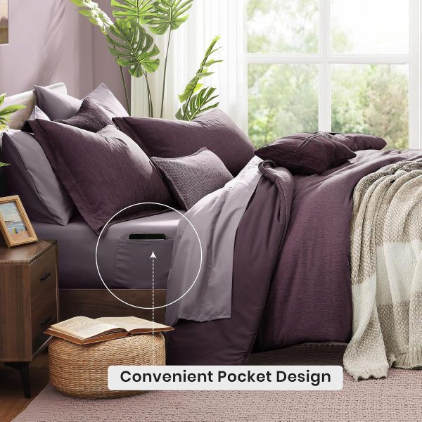 CT0439938JS_4 Monbix Queen Size Comforter Set 7 Pieces Italian Plum Bed in a Bag | Cationic Dyeing Reversible All Season Bedding Sets with Comforter, Sheets, Pillowcases & Shams