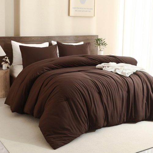 CT0439978JS_1 Paxrac Earthy Brown Comforter Queen Size, Neutral 3 Pieces Comforter Set, Lightweight Solid Bedding Set, All Seasons Soft Fluffy Queen Comforter Set (90x90In Comforter & 2 Pillowcases)