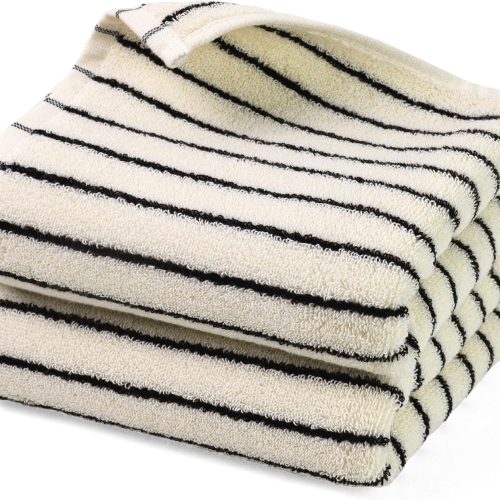 Black and White Striped Hand Towels for Bathroom, Vintage Kitchen Decor | Guest Use, Adults & Kids, Natural Cotton, 14” x 29”