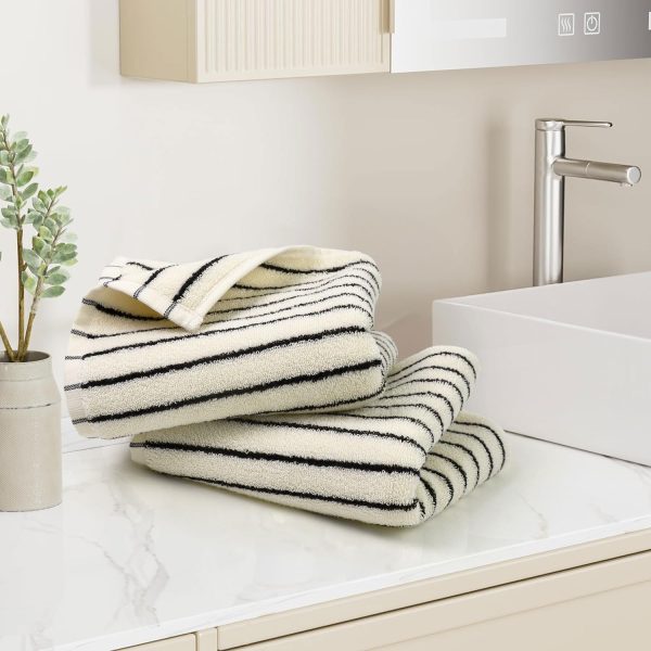 Black and White Striped Hand Towels for Bathroom, Vintage Kitchen Decor | Guest Use, Adults & Kids, Natural Cotton, 14” x 29”