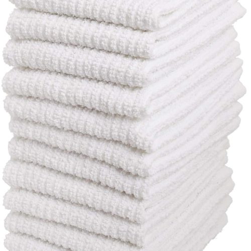 Dish Cloths, 12"x12" Dish Rags, 100% Cotton Kitchen Towels, 12 Pack | Dish Rags for Washing Dishes, White Dish Towels, Super Absorbent Kitchen Towels for Home & Bar, Bar Mop Towels