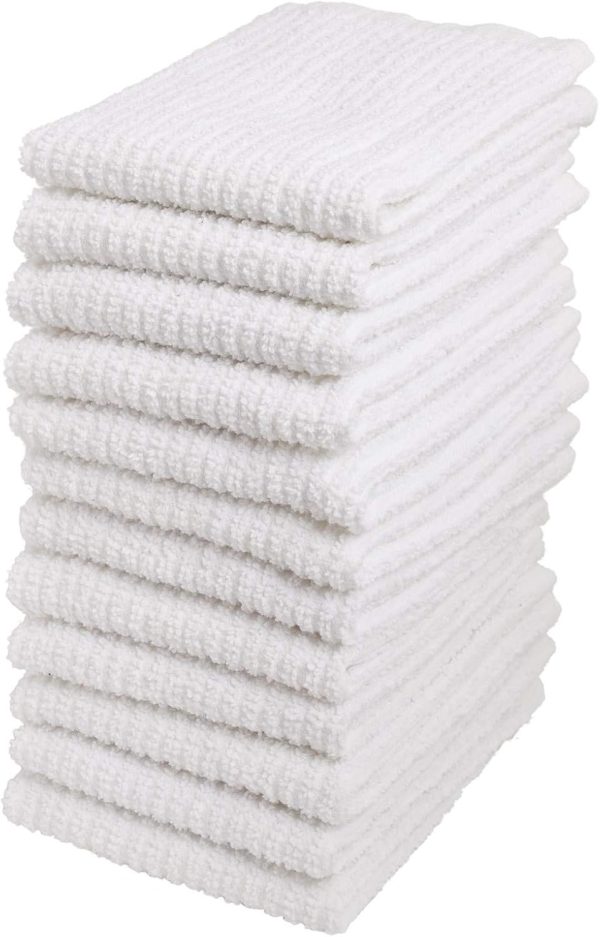 Dish Cloths, 12"x12" Dish Rags, 100% Cotton Kitchen Towels, 12 Pack | Dish Rags for Washing Dishes, White Dish Towels, Super Absorbent Kitchen Towels for Home & Bar, Bar Mop Towels