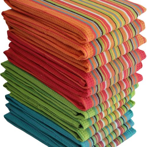 CT0440146JS_1 DG Collections 100% Cotton Salsa Kitchen Towels – 8 Pack, Super Absorbent Dish Towels, 16x28 Inch, Lint-Free, Durable Weave – Reusable Kitchen Cleaning Cloths for Home & Restaurants