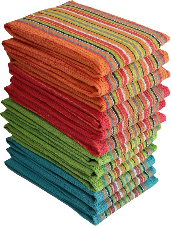 CT0440146JS_1 DG Collections 100% Cotton Salsa Kitchen Towels – 8 Pack, Super Absorbent Dish Towels, 16x28 Inch, Lint-Free, Durable Weave – Reusable Kitchen Cleaning Cloths for Home & Restaurants