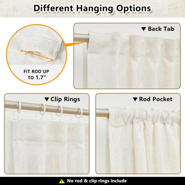 MYSKY HOME Linen Curtains for Living Room, Natural Semi Sheer Curtains & Drapes 84 inches Length 2 Panels Set Farmhouse Country Boho Style Back Tab Draperies for Sliding Glass Door, 50" Wide, Linen