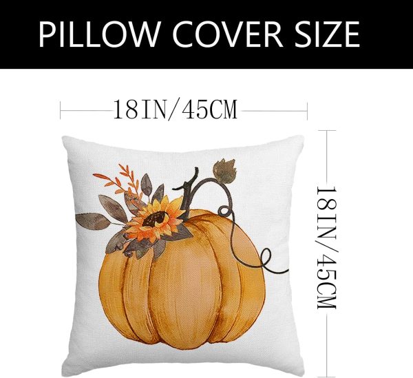 CT0440266JS_3 Fall Pillow Covers 18x18 Set of 4 Rustic Indoor Outdoor Decorations Fall Decor for Home Orange Throw Pillow Covers,Thankful Grateful Linen Autumn Cushion Case for Sofa Couch Chair Bedroom