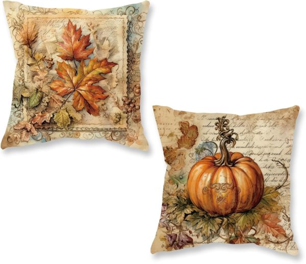 CT0440280JS_1 ONWAY Fall Throw Pillow Covers 18x18 Inch Set of 2 Vintage Pumpkin Decor