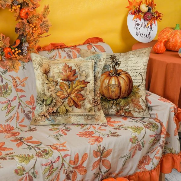 CT0440280JS_3 ONWAY Fall Throw Pillow Covers 18x18 Inch Set of 2 Vintage Pumpkin Decor