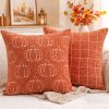 CT0440284JS_1 Fall Pumpkin Chenille Plaid Pillow Covers Autumn Decor 18x18