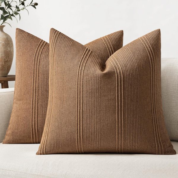 MIULEE Fall Decorative Striped Throw Pillow Covers 20x20 Sugar Brown 2 Pack