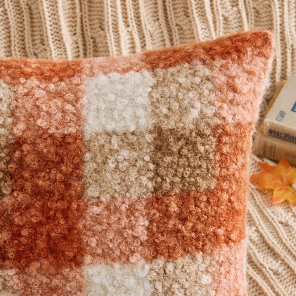 MIULEE Fall Plaid Pillow Covers Boucle Orange 12x20 Set of 2 Lumbar